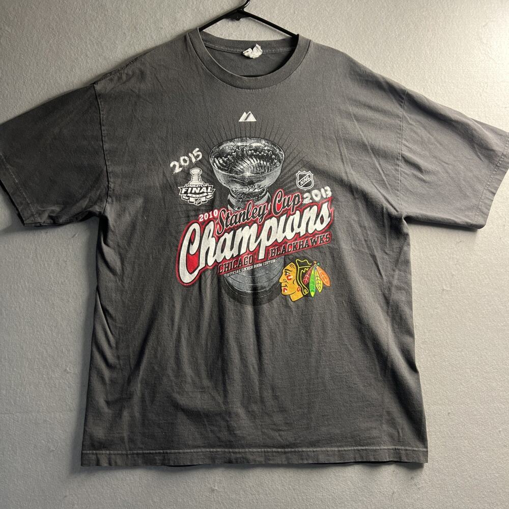 Chicago Blackhawks Shirt Gray 2010 Stanley Cup Champions Men XL